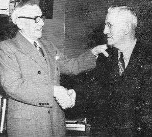 Lockport Felt Company owner, Mr. William Lee and one of the companies first employees, Art Schoelles, circa 1954.